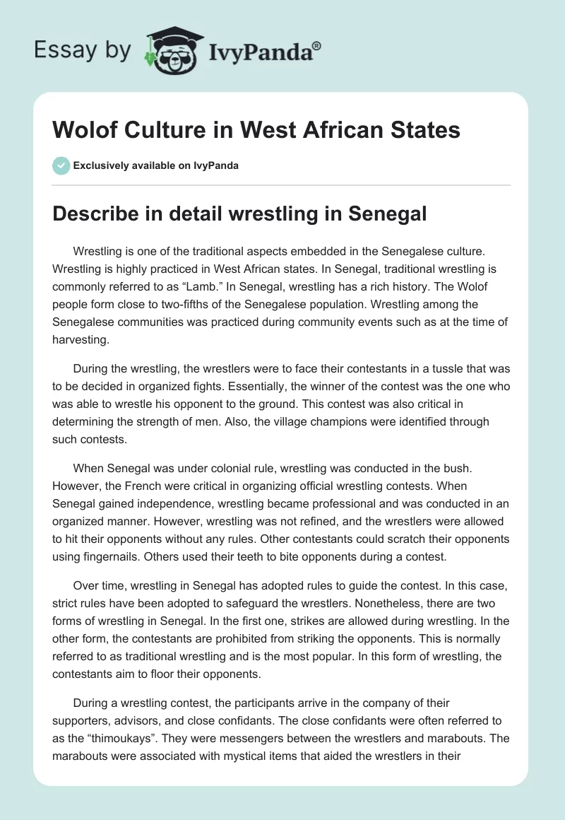 Wolof Culture in West African States. Page 1