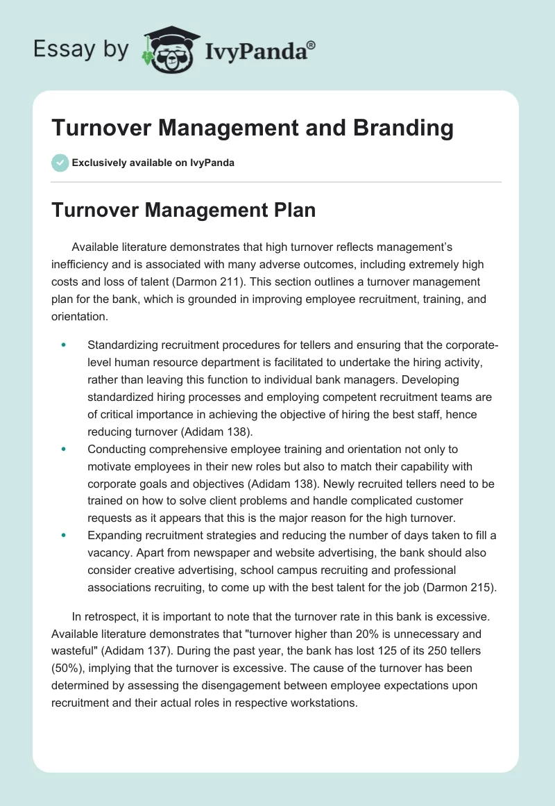 Turnover Management and Branding. Page 1
