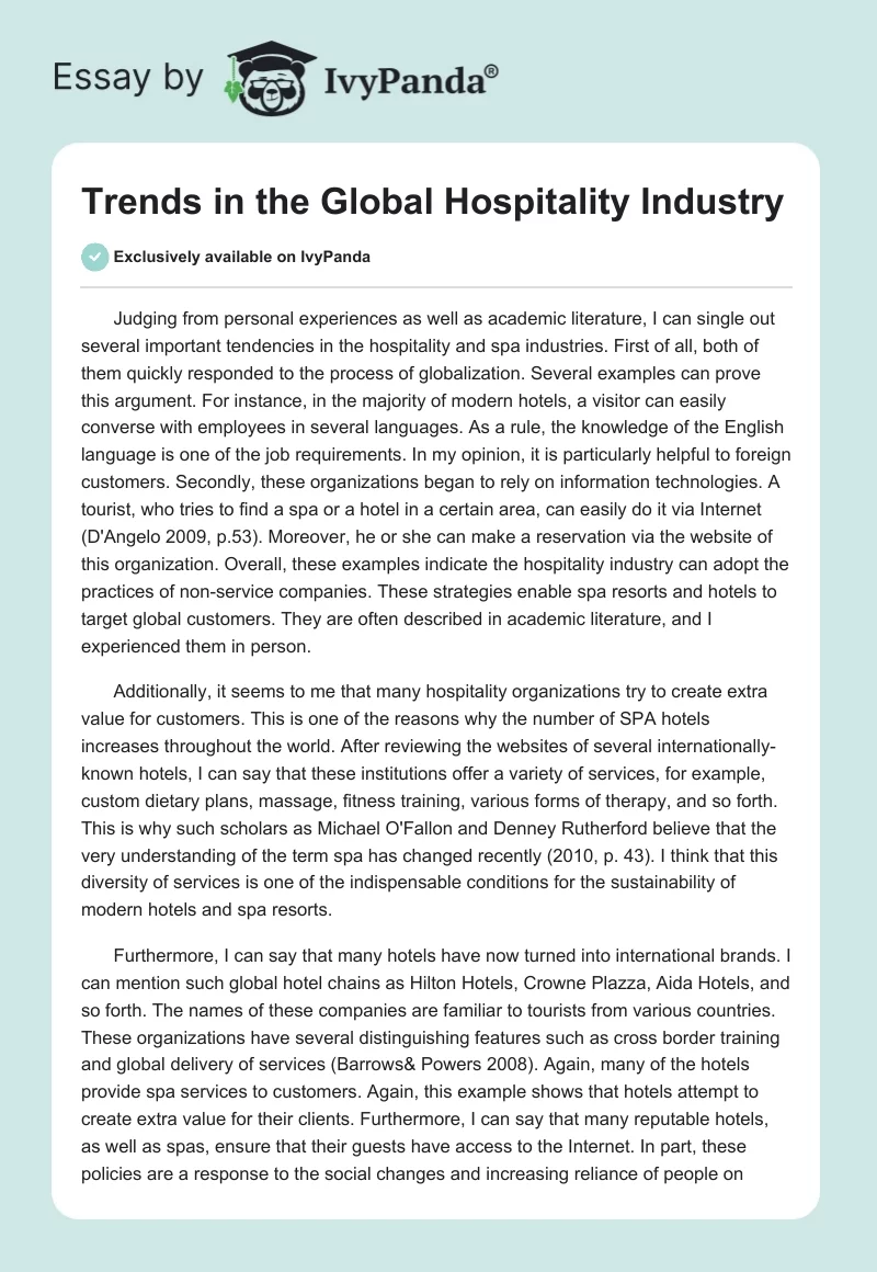 Trends in the Global Hospitality Industry. Page 1