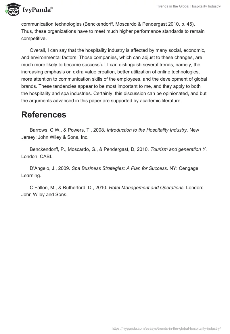 Trends in the Global Hospitality Industry. Page 2