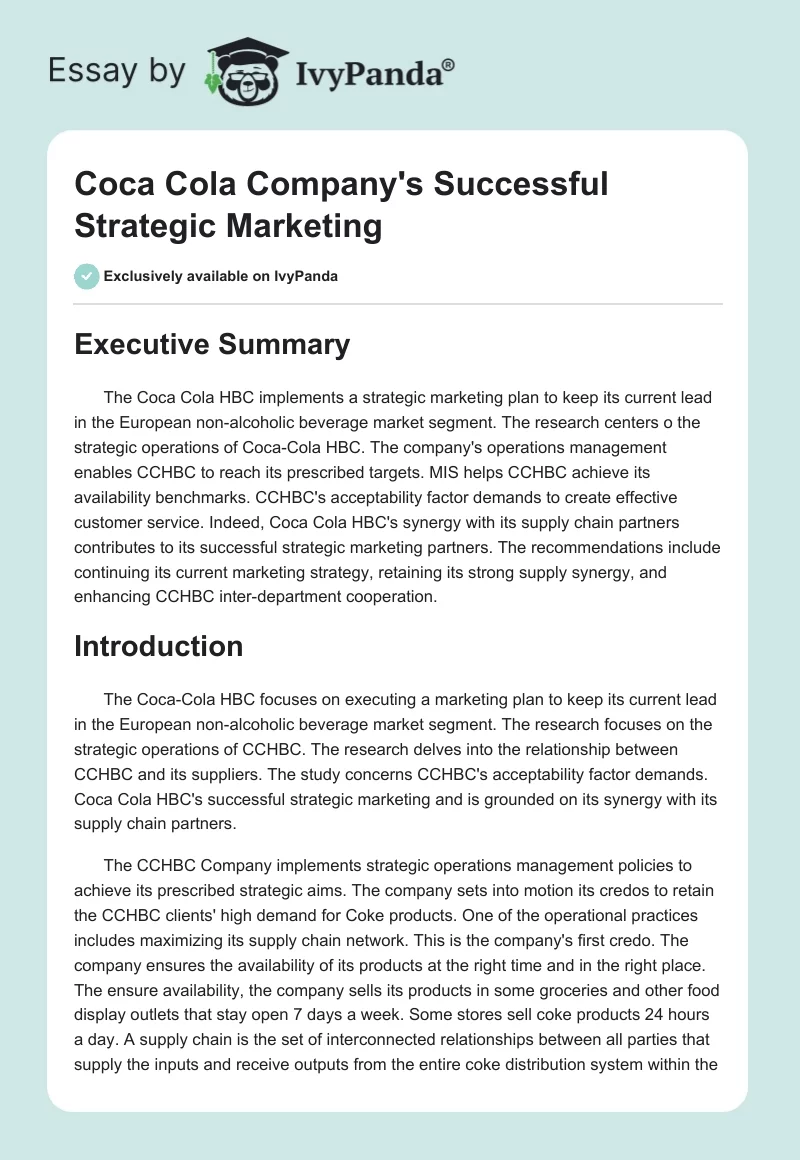 Coca Cola Company's Successful Strategic Marketing. Page 1