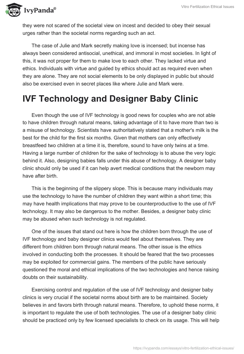 Vitro Fertilization Ethical Issues. Page 2