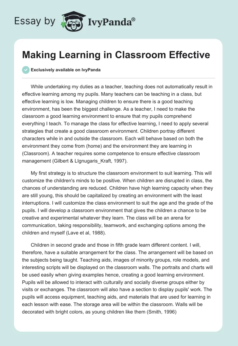 Making Learning in Classroom Effective. Page 1