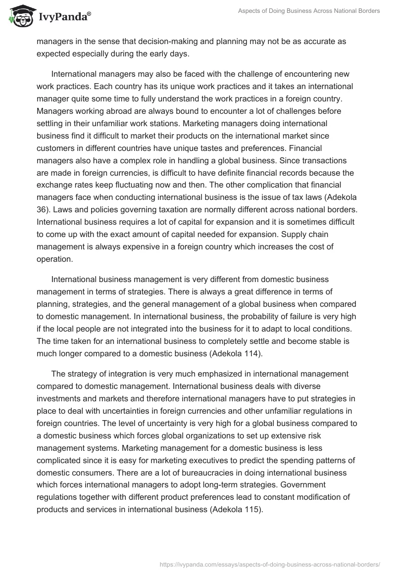 Aspects of Doing Business Across National Borders. Page 2