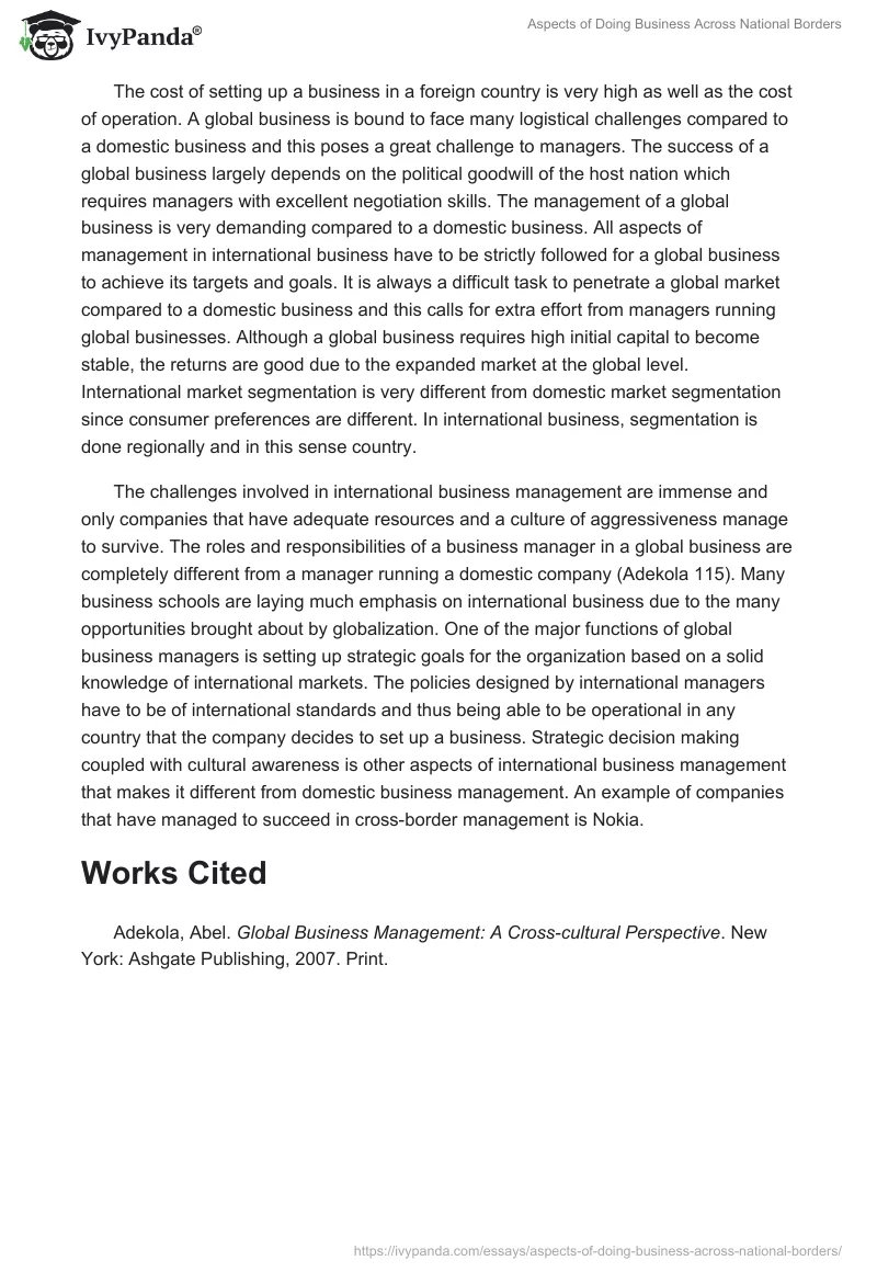 Aspects of Doing Business Across National Borders. Page 3