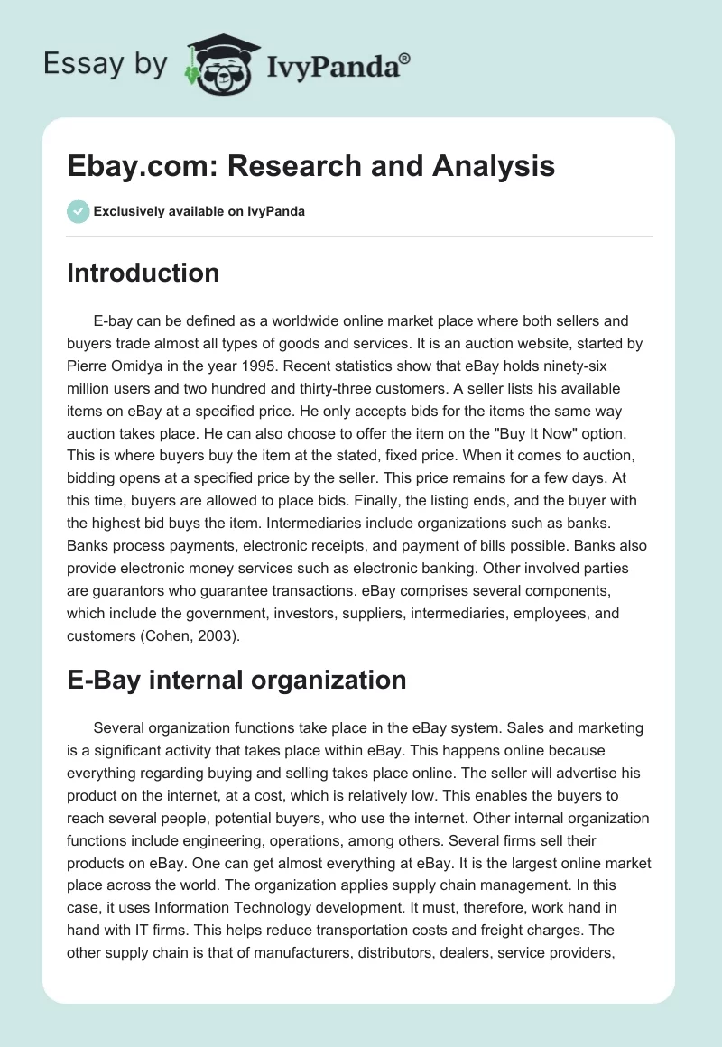 Ebay.com: Research and Analysis. Page 1