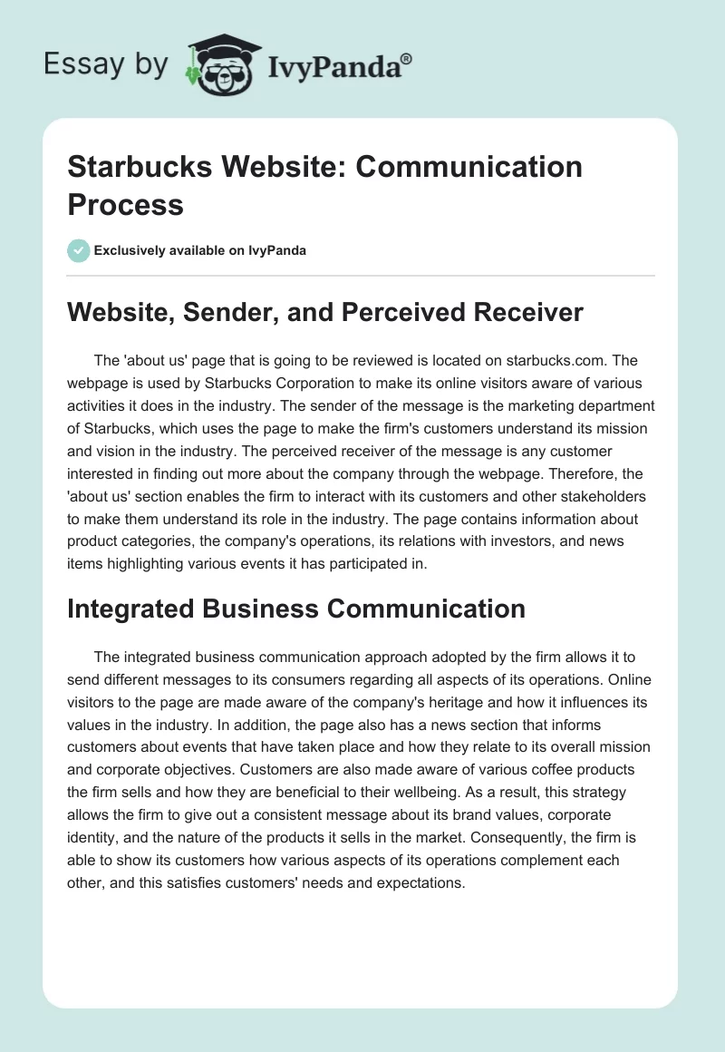 Starbucks Website: Communication Process. Page 1