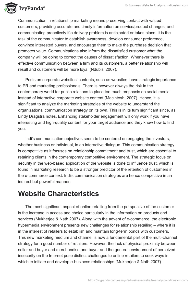 E-Business Website Analysis: Indicustom.com. Page 3