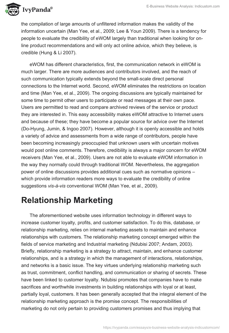 E-Business Website Analysis: Indicustom.com. Page 5