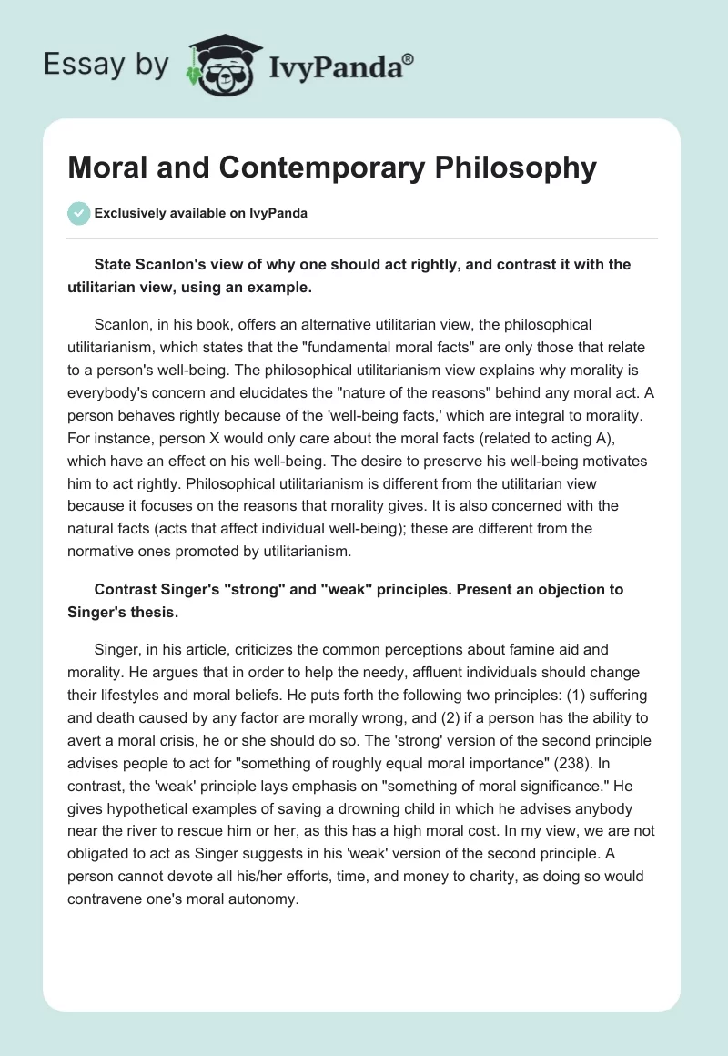 Moral and Contemporary Philosophy. Page 1