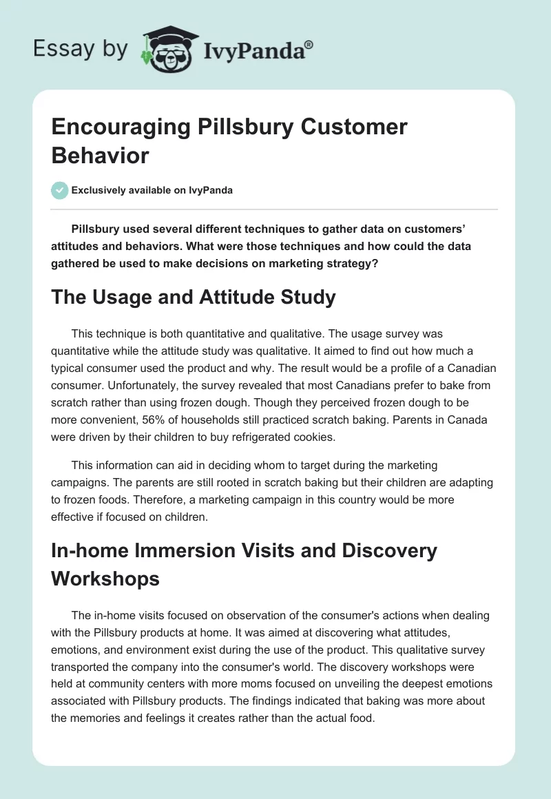 Encouraging Pillsbury Customer Behavior. Page 1
