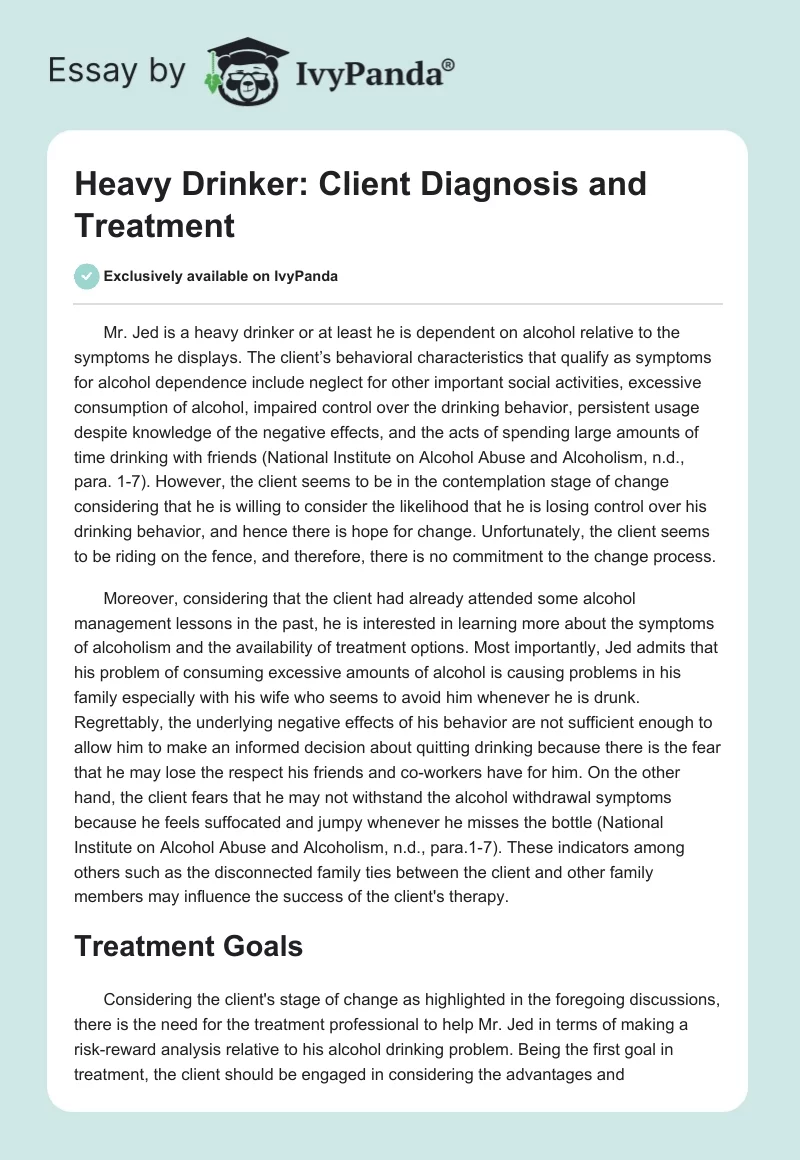 Heavy Drinker: Client Diagnosis and Treatment. Page 1