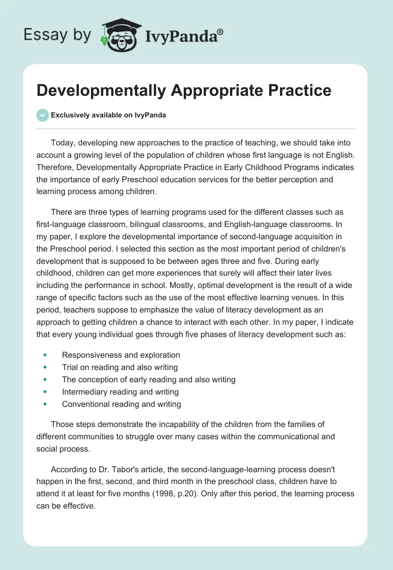 Developmentally Appropriate Practice. Page 1