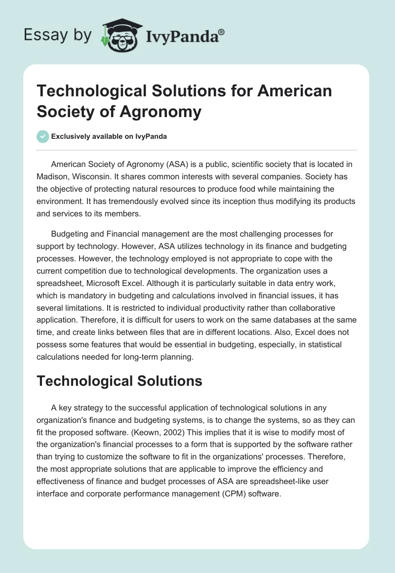 Technological Solutions for American Society of Agronomy. Page 1