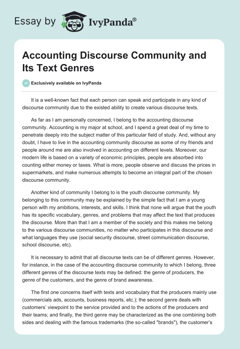 Accounting Discourse Community and Its Text Genres. Page 1