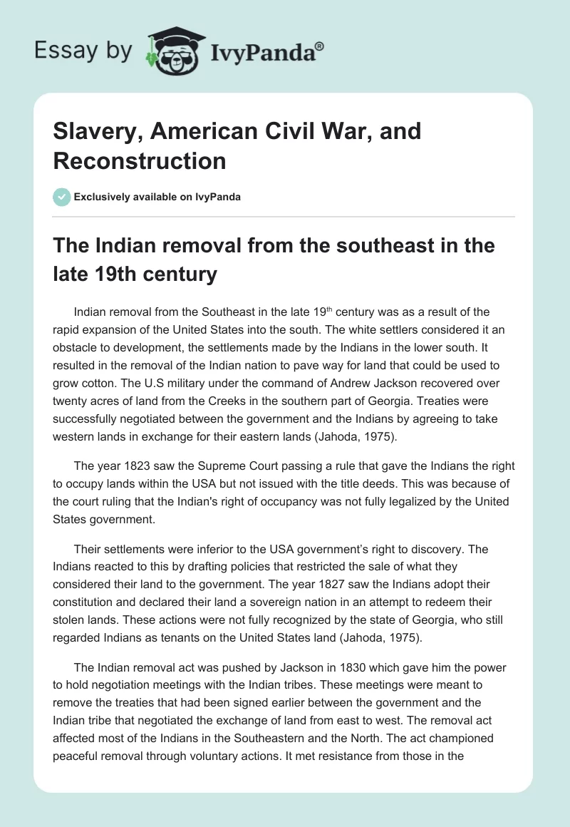 Slavery, American Civil War, and Reconstruction. Page 1