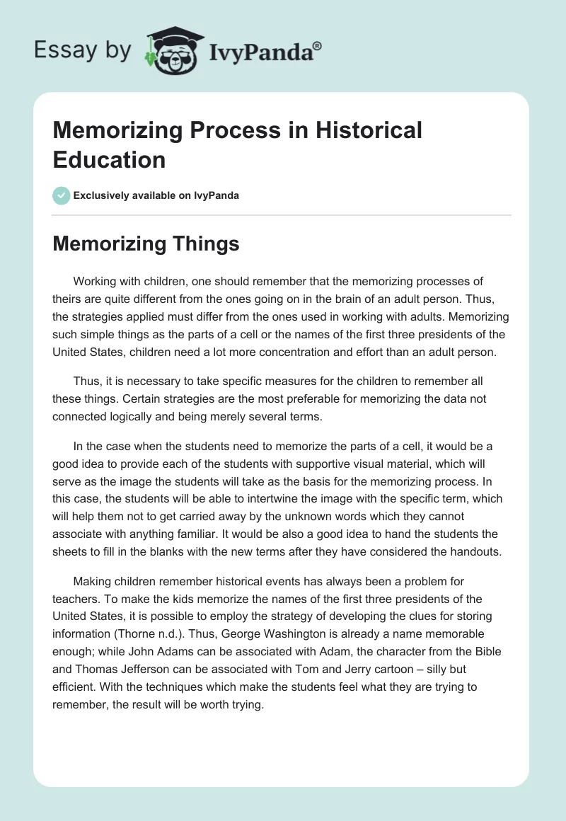 Memorizing Process in Historical Education. Page 1