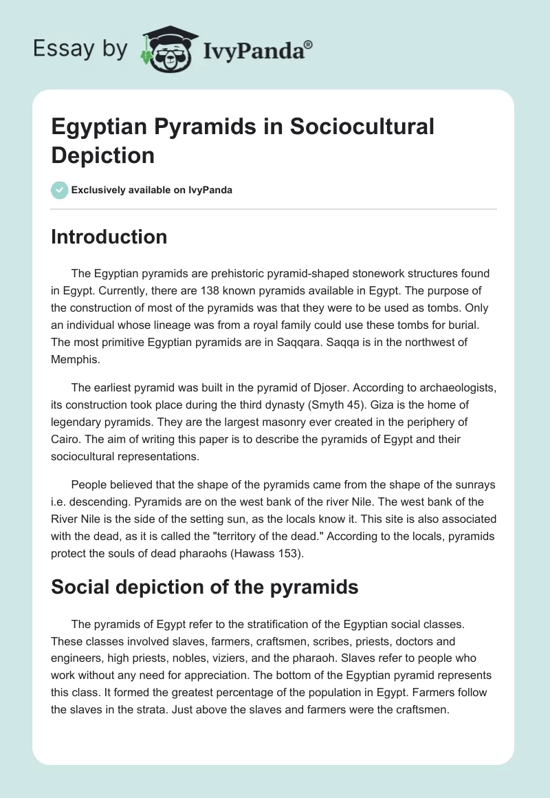 Egyptian Pyramids in Sociocultural Depiction. Page 1