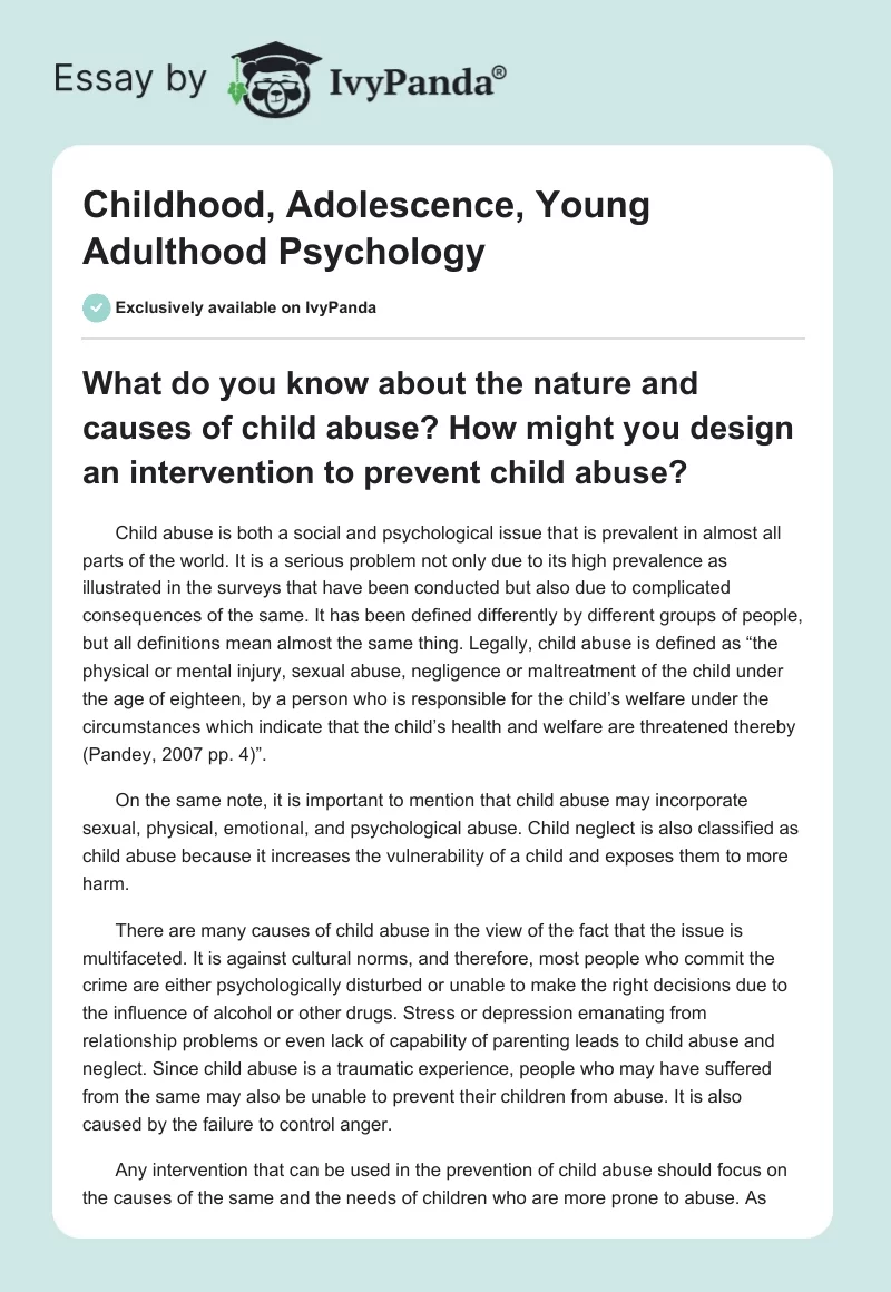 Childhood, Adolescence, Young Adulthood Psychology. Page 1