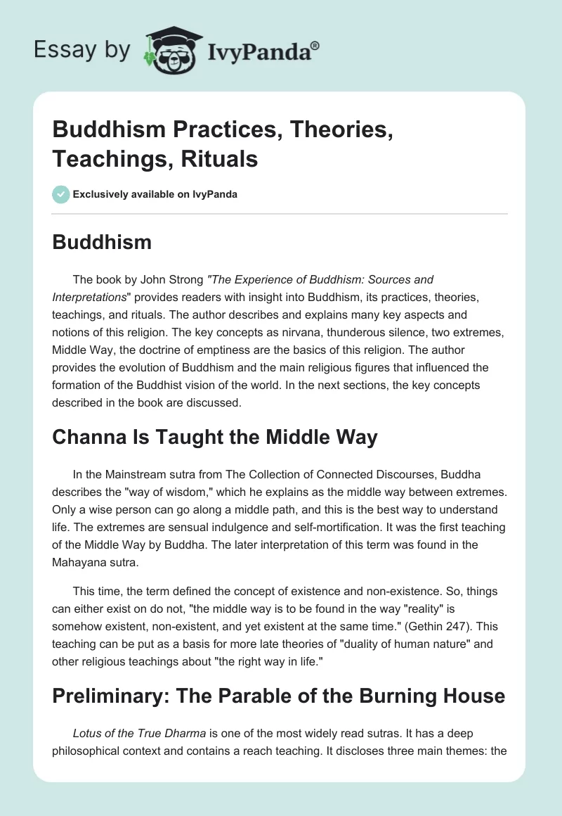 Buddhism Practices, Theories, Teachings, Rituals. Page 1