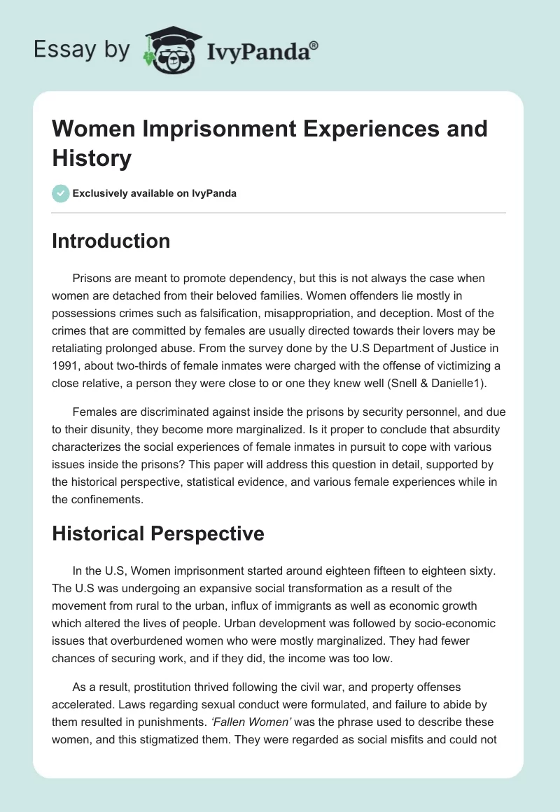 Women Imprisonment Experiences and History. Page 1