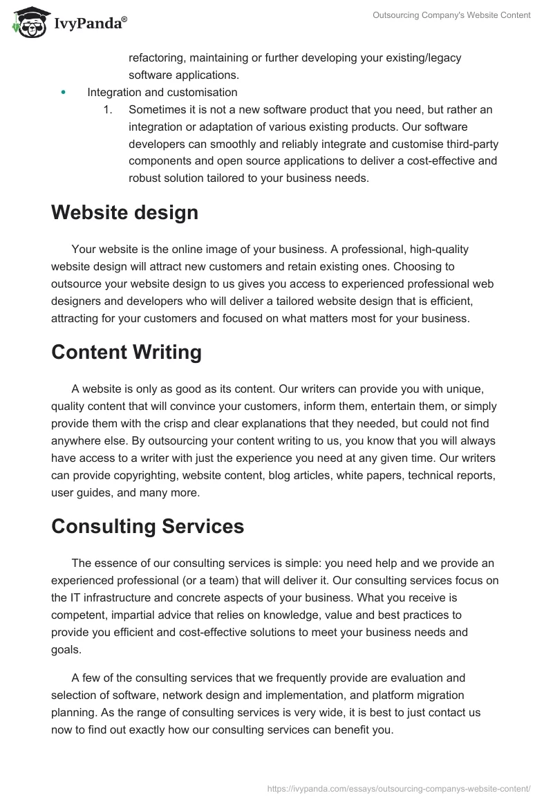 Outsourcing Company's Website Content. Page 3