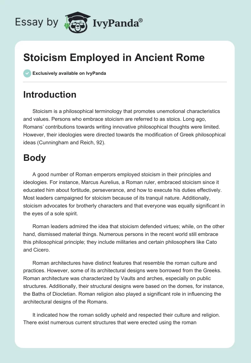 Stoicism Employed in Ancient Rome. Page 1