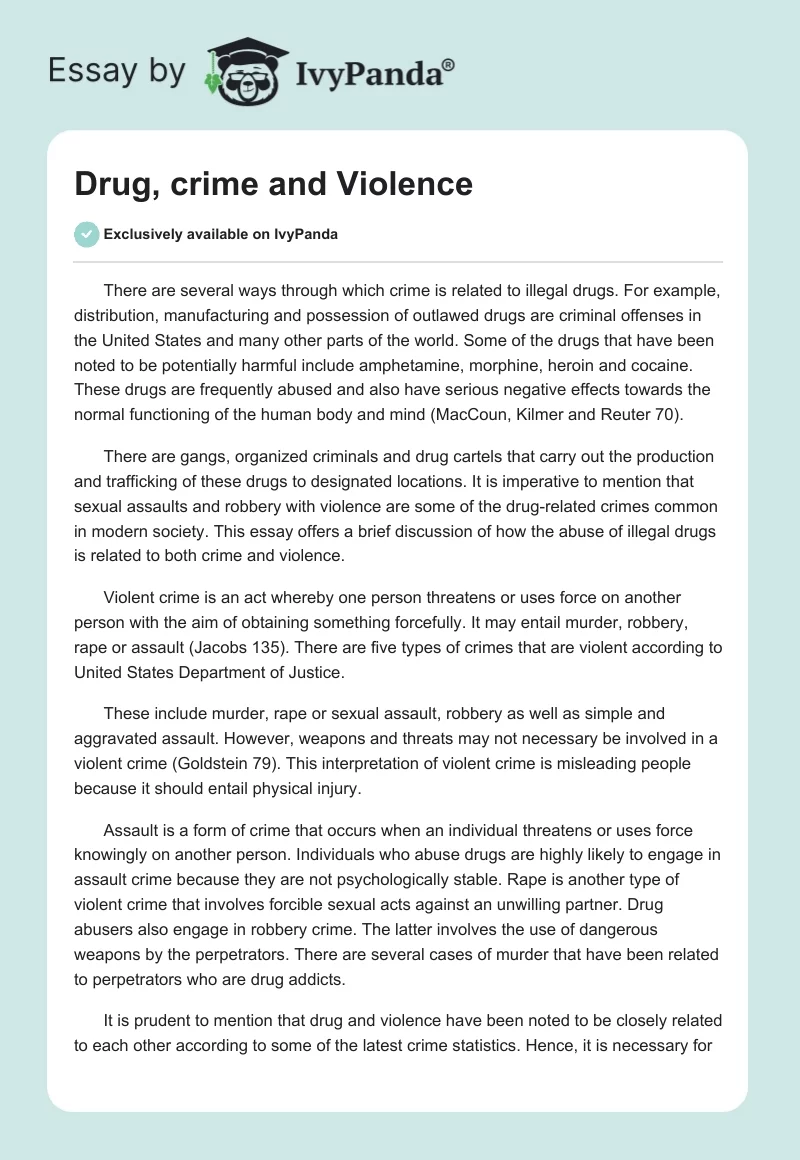 Drug, Crime and Violence. Page 1