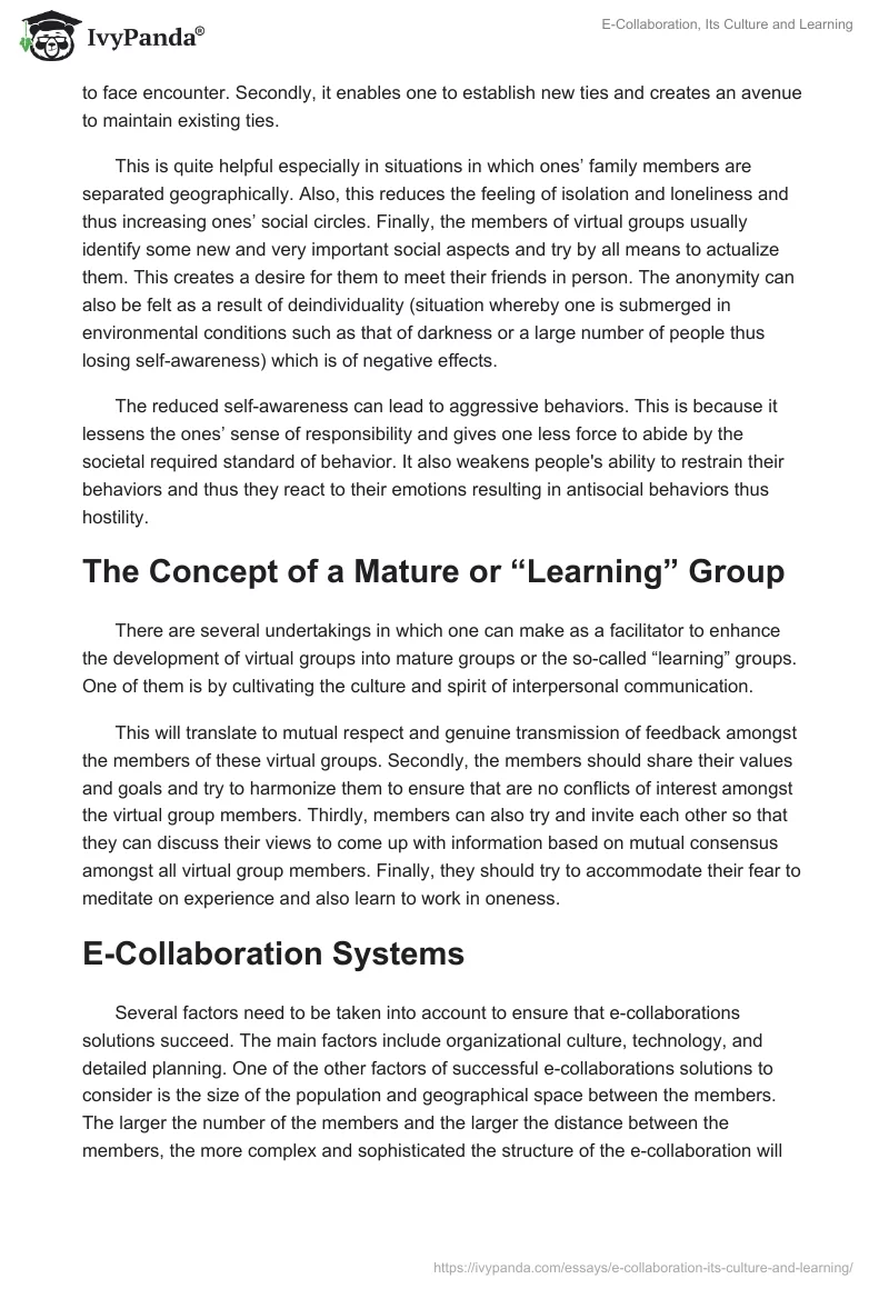 E-Collaboration, Its Culture and Learning. Page 2
