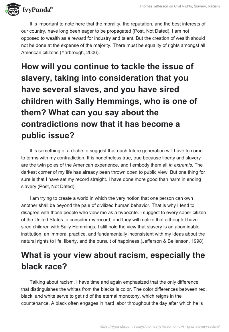 Thomas Jefferson on Civil Rights, Slavery, Racism. Page 2
