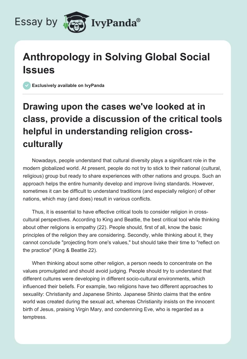 Anthropology in Solving Global Social Issues. Page 1