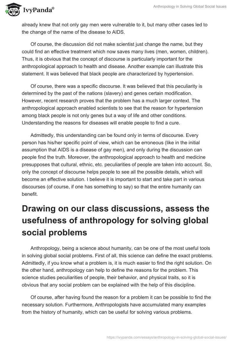 Anthropology in Solving Global Social Issues. Page 4