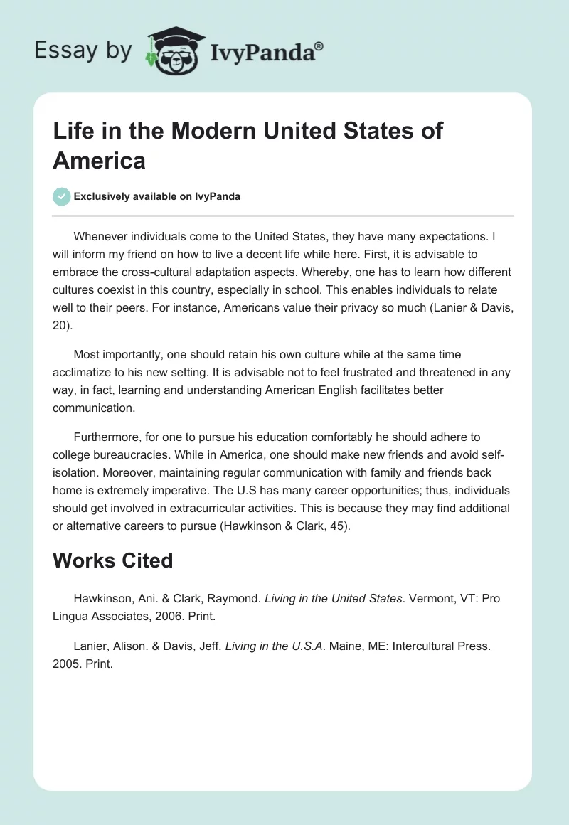 Life in the Modern United States of America. Page 1