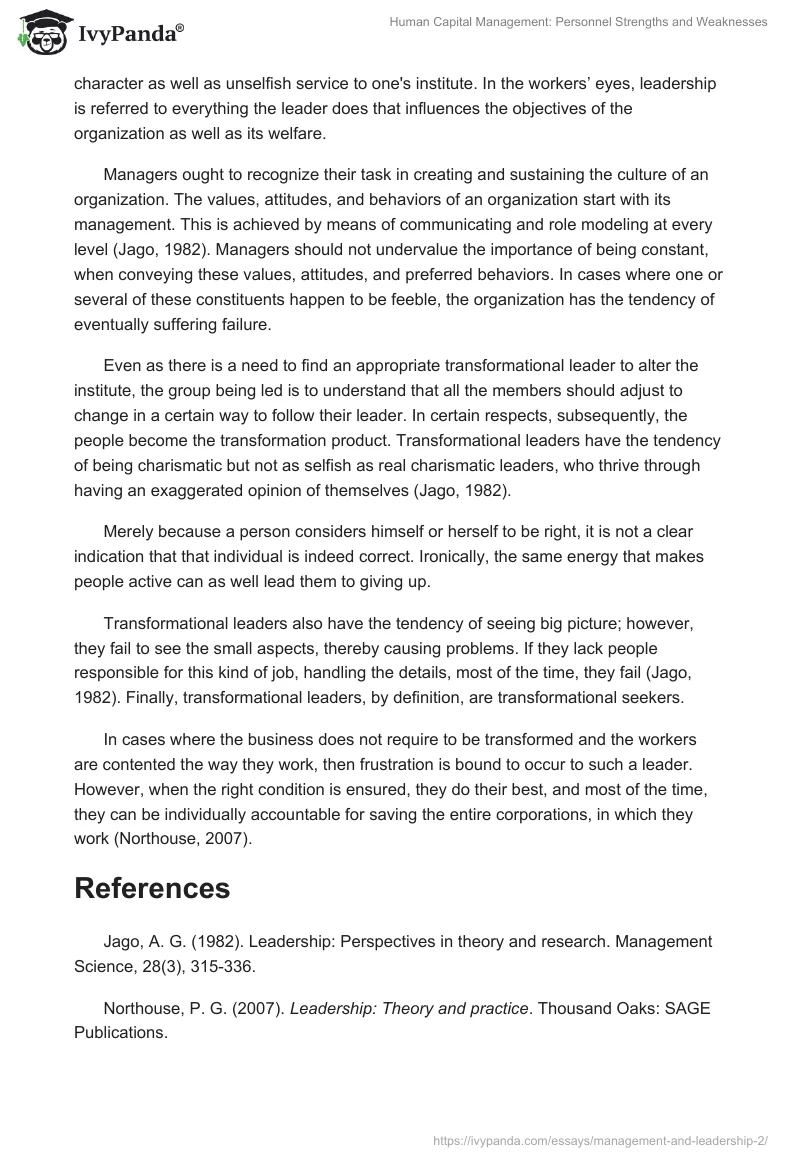 Human Capital Management: Personnel Strengths and Weaknesses. Page 2