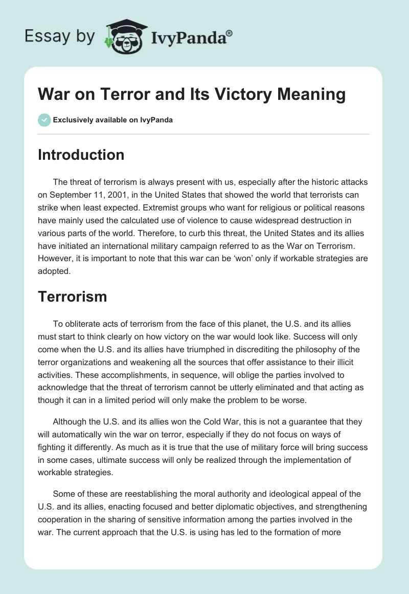 War on Terror and Its Victory Meaning. Page 1