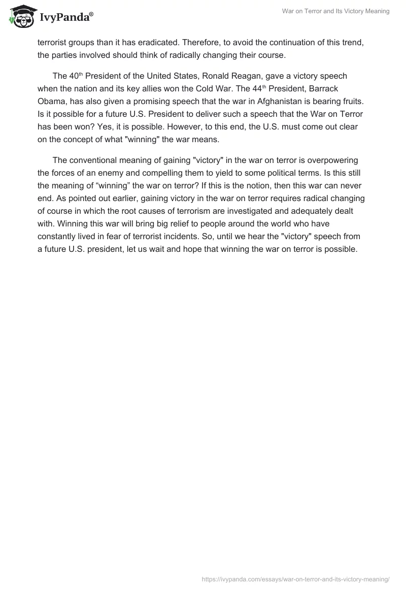 War on Terror and Its Victory Meaning. Page 2
