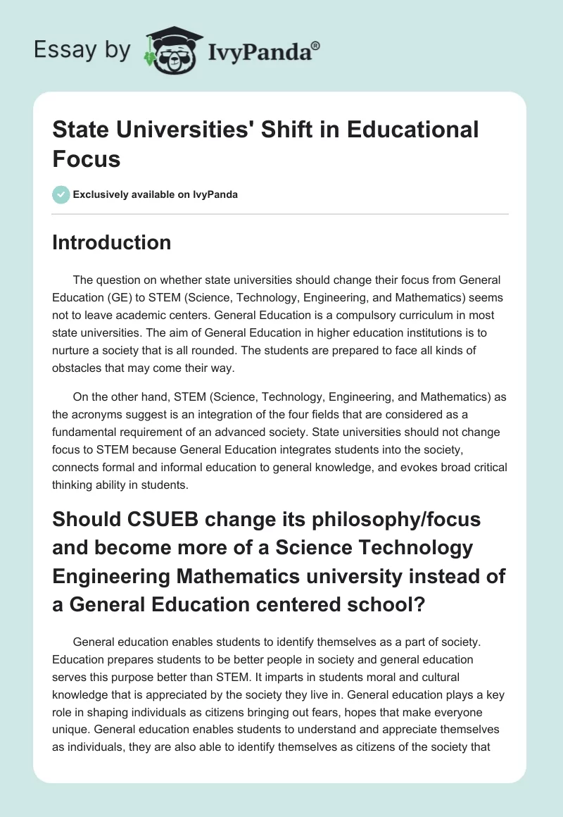 State Universities' Shift in Educational Focus. Page 1