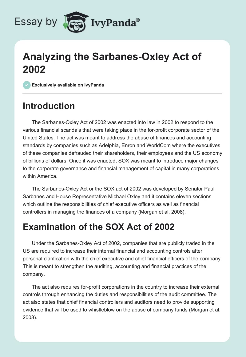 Analyzing the Sarbanes-Oxley Act of 2002. Page 1