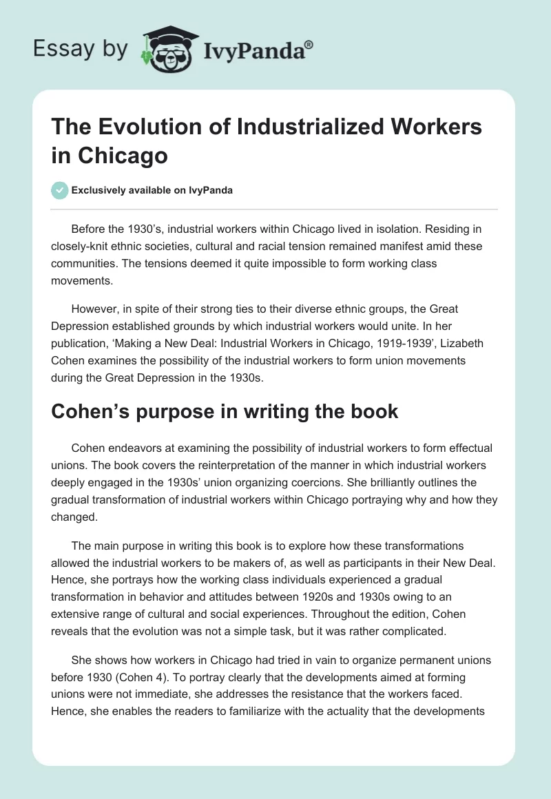 The Evolution of Industrialized Workers in Chicago. Page 1
