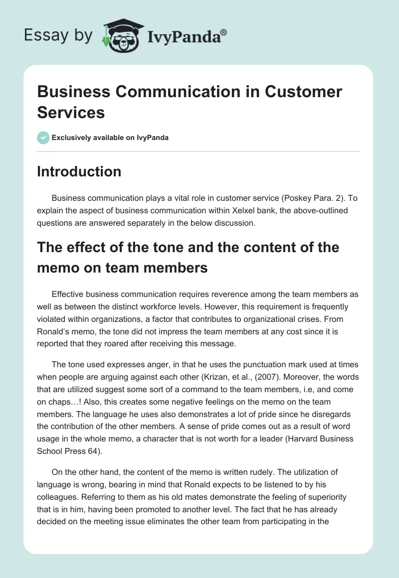 Business Communication in Customer Services. Page 1