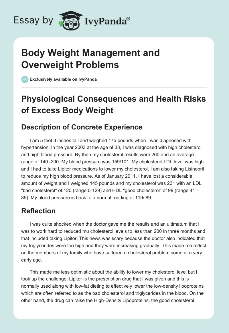 Body Weight Management and Overweight Problems. Page 1