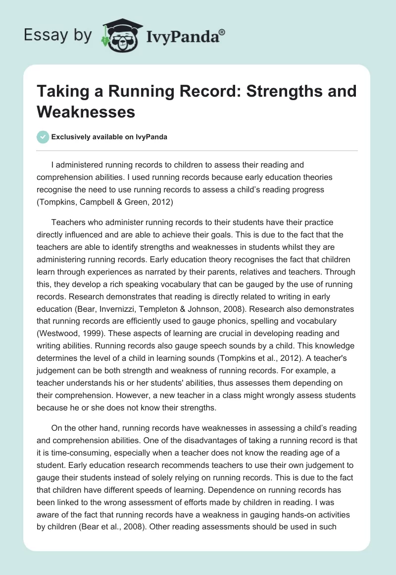 Taking a Running Record: Strengths and Weaknesses. Page 1