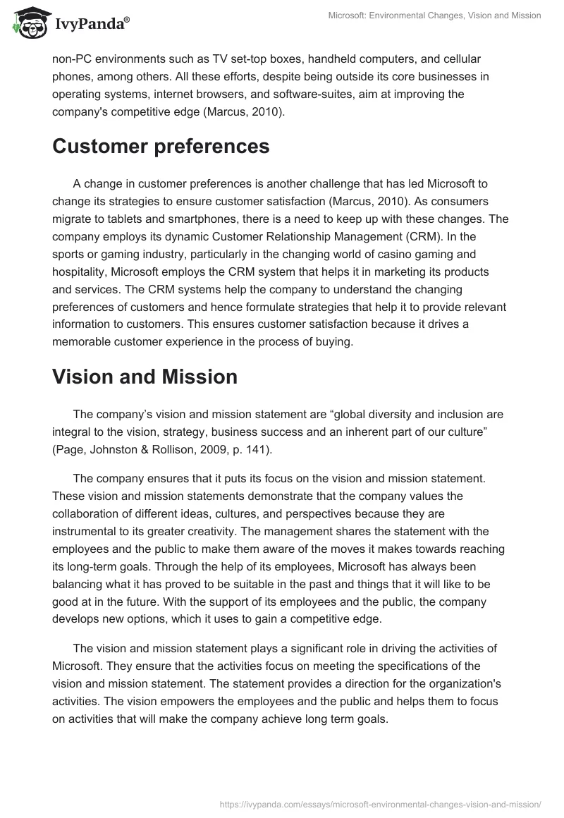Microsoft: Environmental Changes, Vision and Mission. Page 2