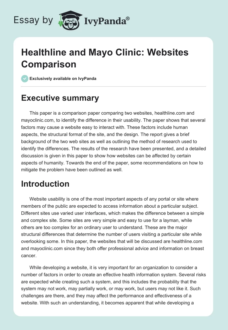 Healthline and Mayo Clinic: Websites Comparison. Page 1