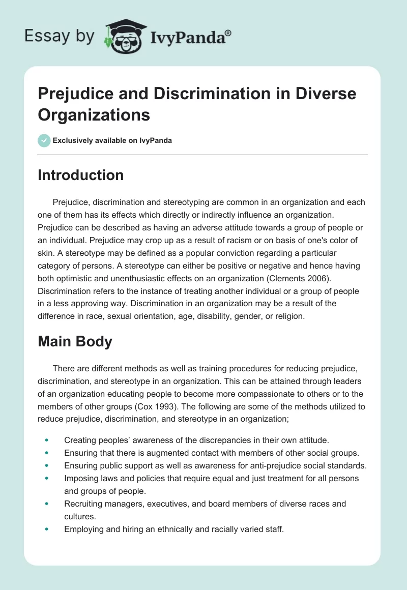 Prejudice and Discrimination in Diverse Organizations. Page 1