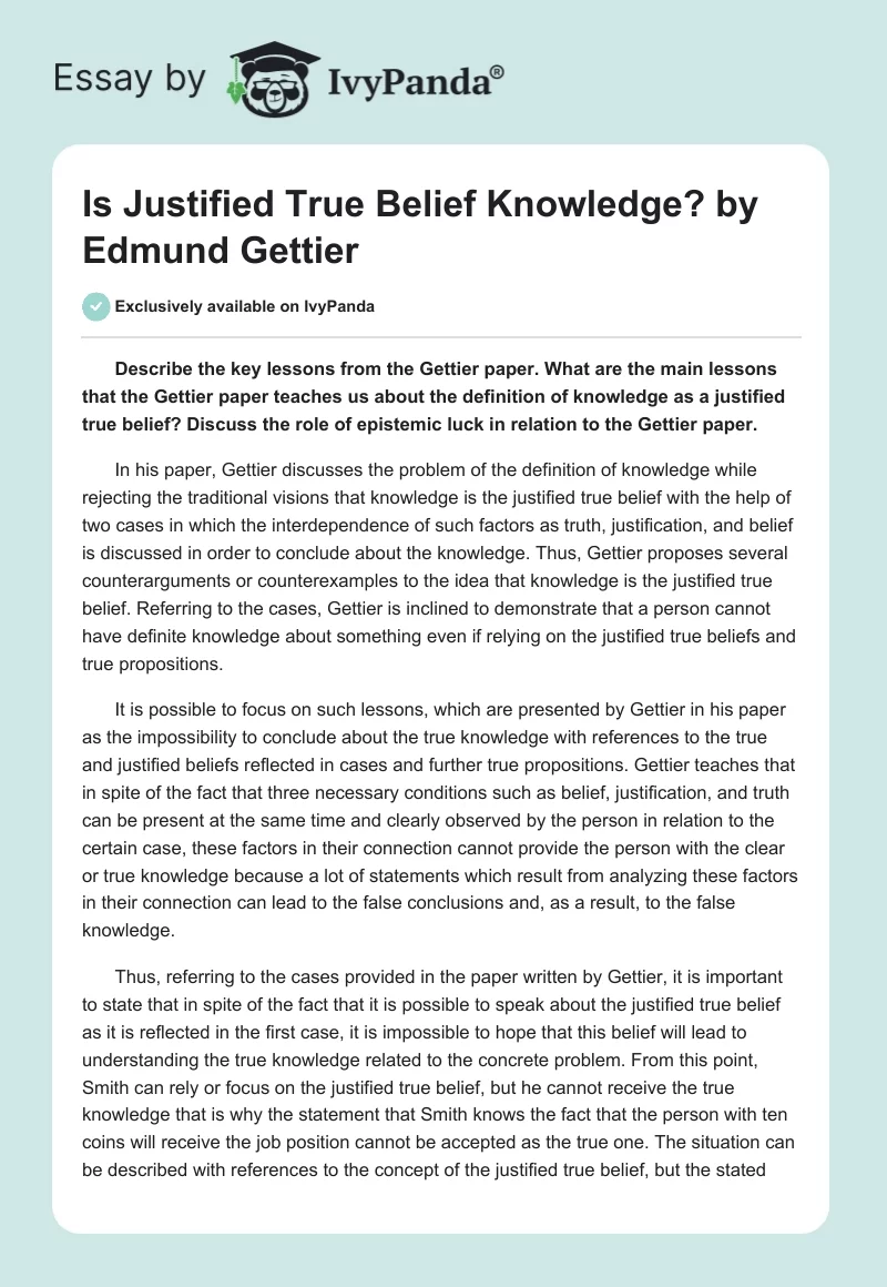 "Is Justified True Belief Knowledge?" by Edmund Gettier. Page 1