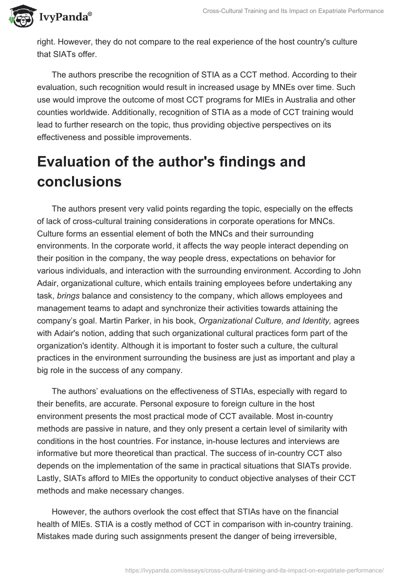Cross-Cultural Training and Its Impact on Expatriate Performance. Page 4