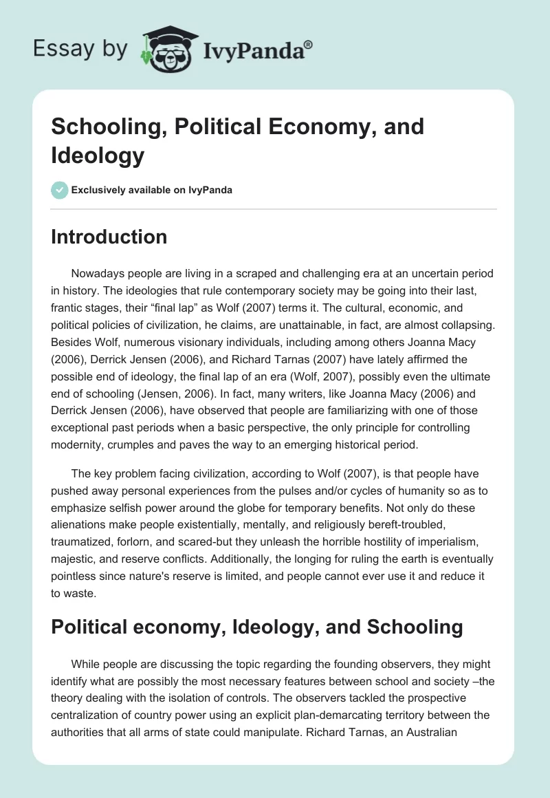 Schooling, Political Economy, and Ideology. Page 1
