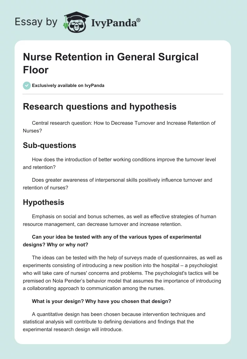 Nurse Retention in General Surgical Floor. Page 1