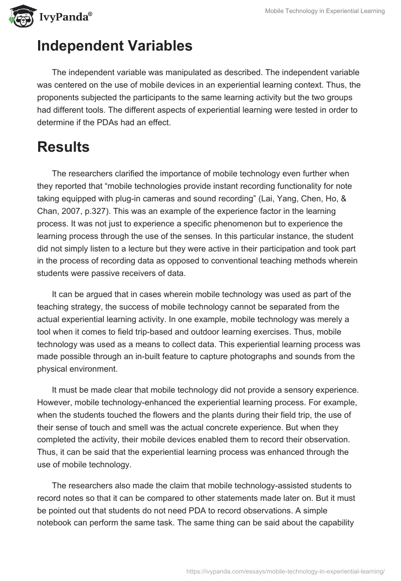 Mobile Technology in Experiential Learning. Page 3